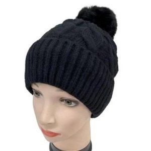 Women's Fur Lining Hats With Pom Pom Beanie